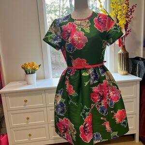 kate spade Green Floral Fit-and-Flare Dress with Pink and Blue Blooms